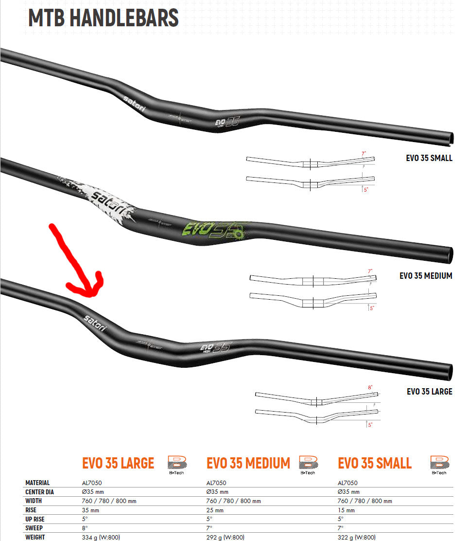 Satori EVO 35 - 355mm Rise Handlebar - Black MTB Trekking Universal 780mm Long
