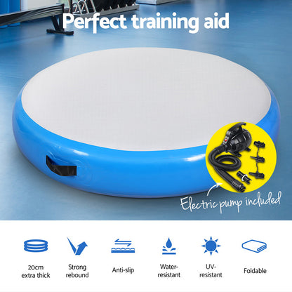 Everfit 1m Air Track Spot Inflatable Gymnastics Tumbling Mat Round W/ Pump