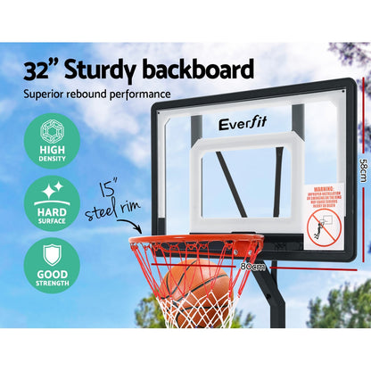 Everfit 2.6M Basketball Hoop Stand System Adjustable Portable Pro Kids Clear