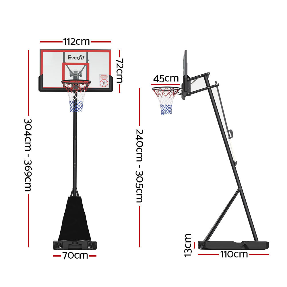 Everfit 3.05M Basketball Hoop Stand System Adjustable Height Portable Red Pro