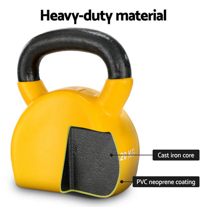 Everfit 20kg Kettlebell Set Weightlifting Bench Dumbbells Kettle Bell Gym Home