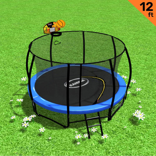 Kahuna 12ft Outdoor Trampoline Kids Children With Safety Enclosure Pad Mat Ladder Basketball Hoop Set