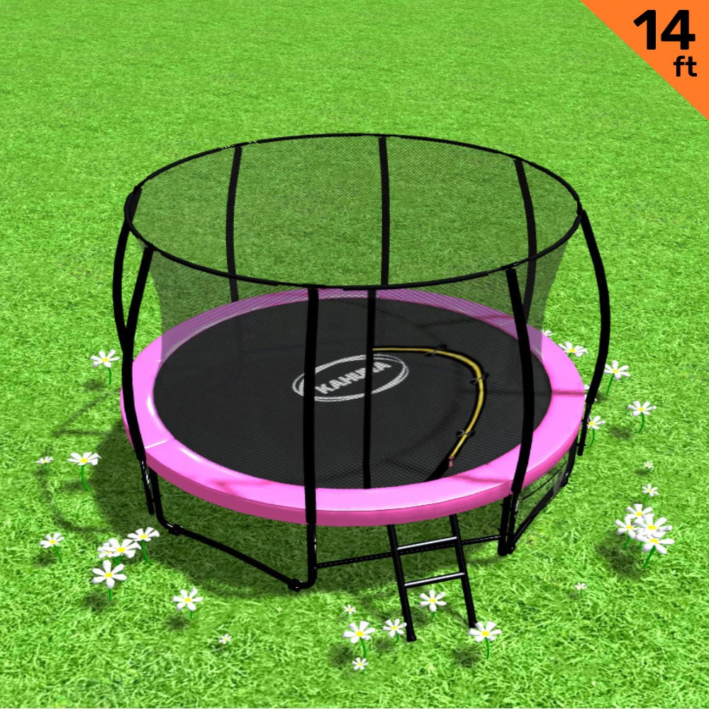 Kahuna 14ft Trampoline Free Ladder Spring Mat Net Safety Pad Cover Round Enclosure - Pink