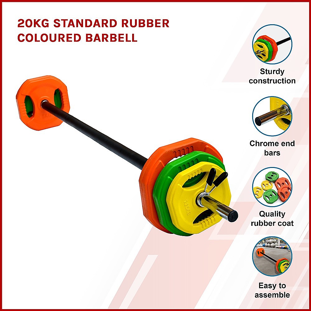 20kg Standard Rubber Coloured Barbell