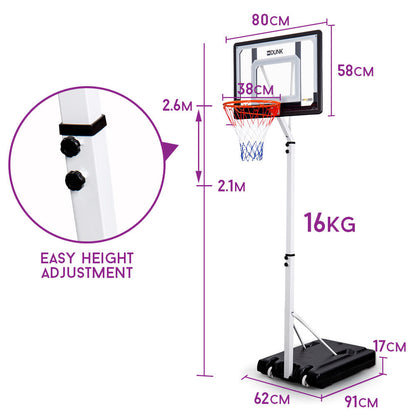 Dr.Dunk Portable Basketball Hoop Stand System Height Adjustable Net Ring Kids