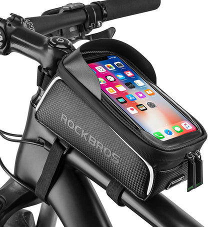 Top Tube Bike Bag With Phone Case Holder Plastic Cover for MTB Mountain Road Commuter Ebike Tourer or Scooter Rockbros