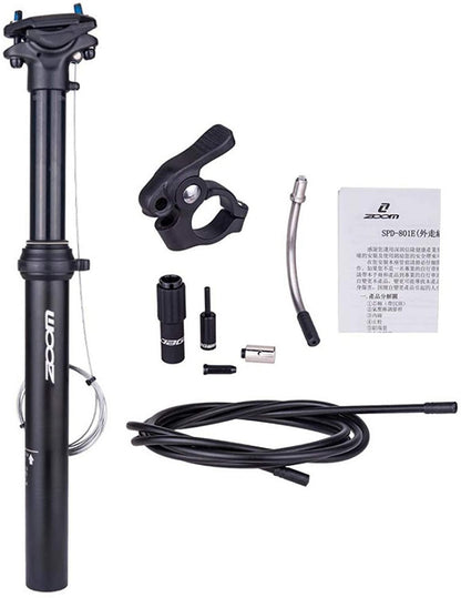 ZOOM SPD-801 Dropper Seatpost Adjustable Height via Thumb Remote Lever - External Cable 30.9 Diameter 100mm Travel