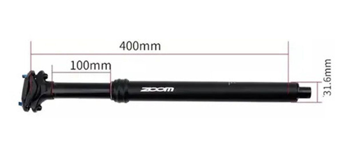 ZOOM Mountain Bike Adjustable Height via Thumb Remote Lever - Pro Dropper Adjustable Seatpost Internal Cable 31.6 Diameter 100mm Travel