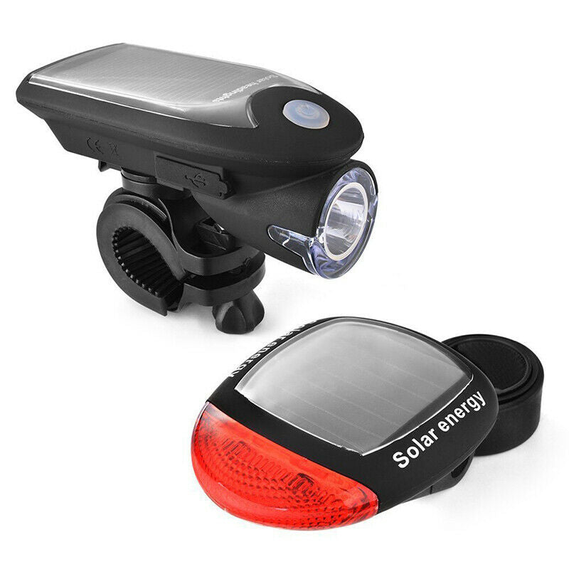 Solar Powered Bicycle Cycling Bike LED Headlight + Rear Tail Light Lamp LED with Gift Box